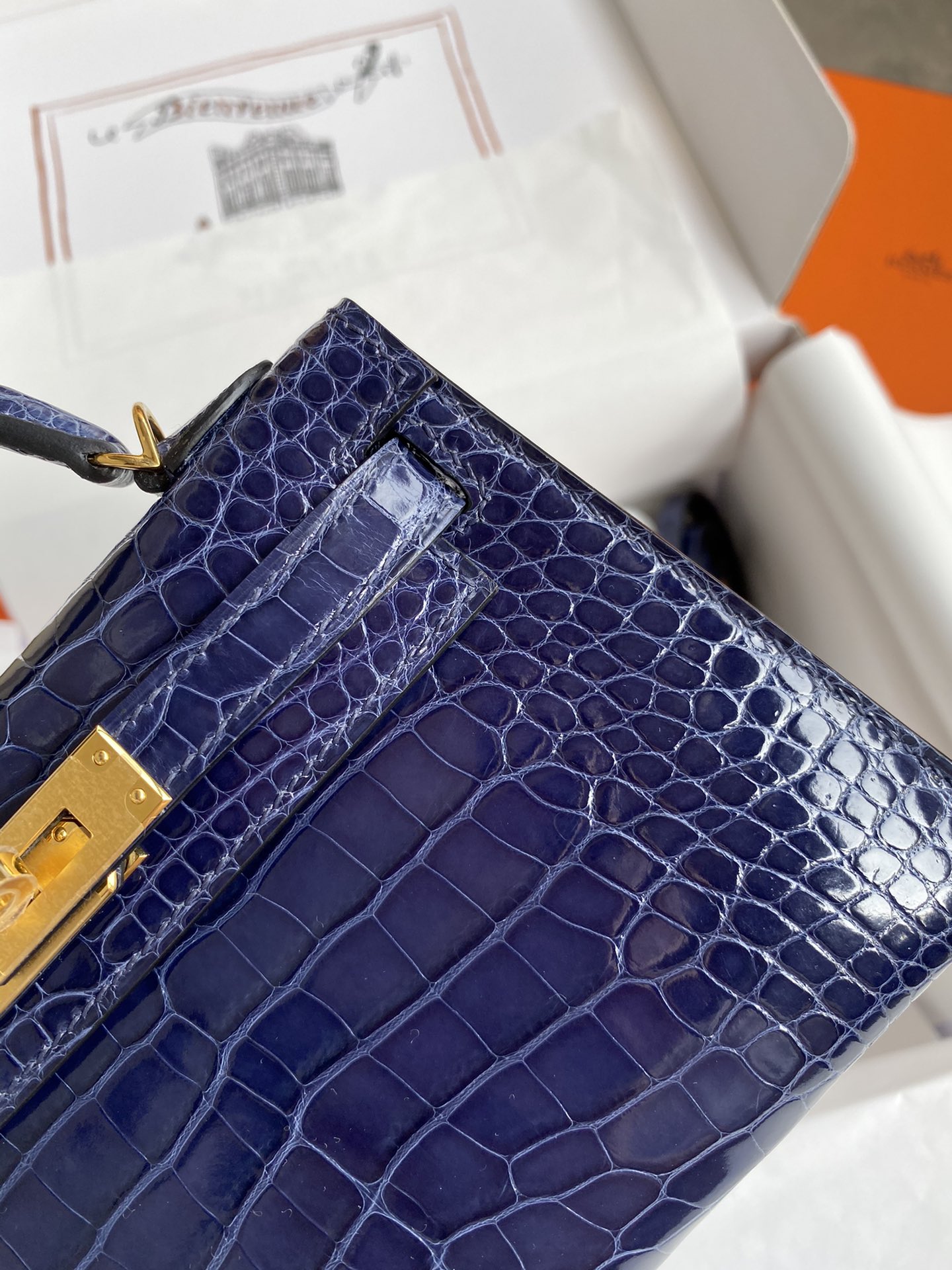 Hermes Kelly Mini II Bag 19CM In Blue Sapphire Shiny Alligator Leather